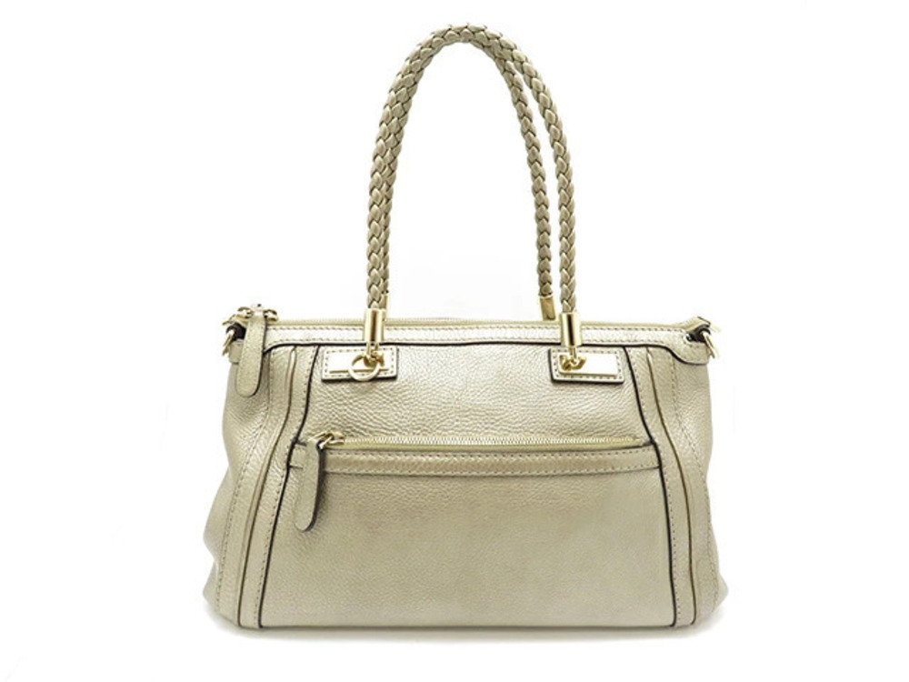 Gucci Bella 2way tote satchel metallic gold pebbled leather top handles